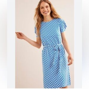Boden Stretch Jersey Dress Size 16L NWT Belted Short Sleeves Mod Geometric Print